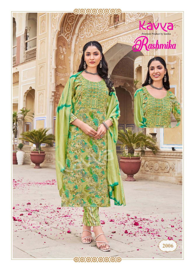 Rashmika Vol 02 By Kavya Rayon Embroidery Kurti With Bottom Dupatta
